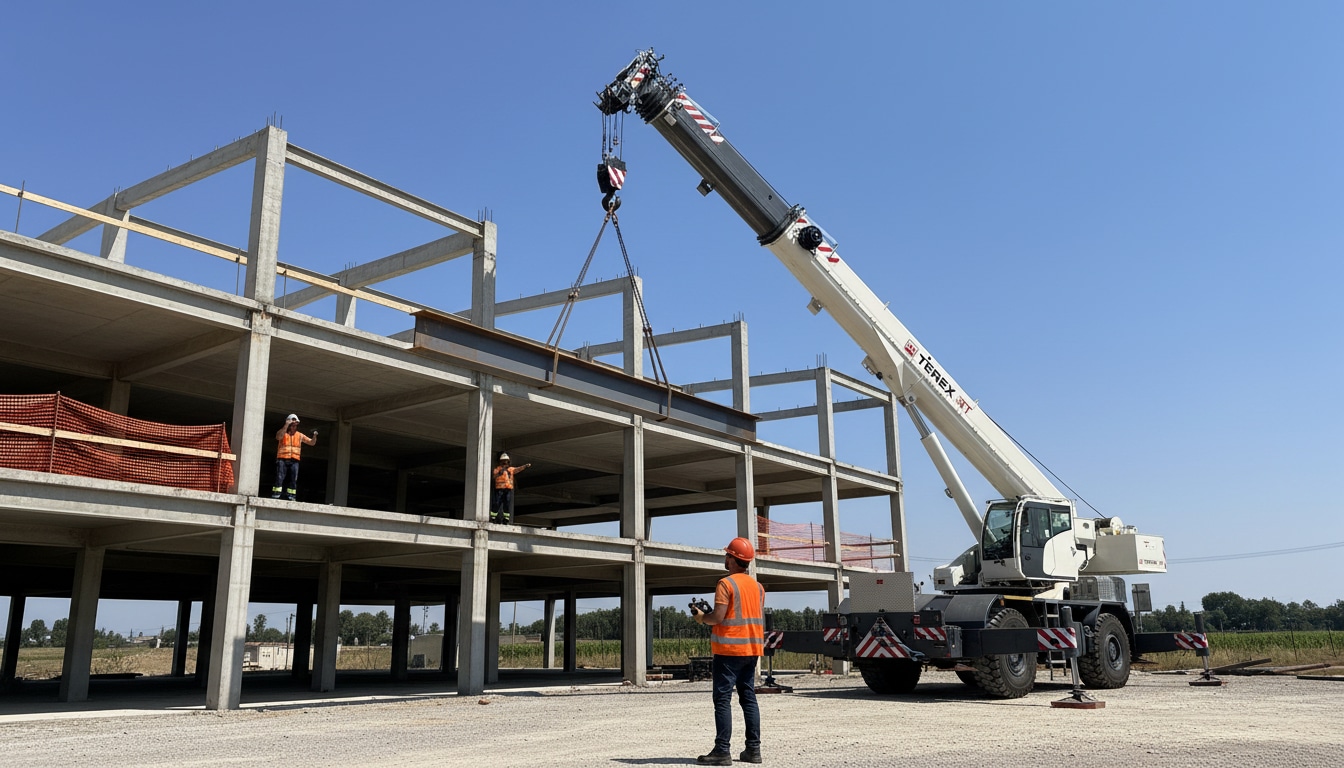 60 ton crane lifting steel beam